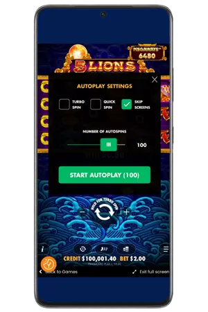 Autoplay settings menu inside 5 Lions Megaways slot