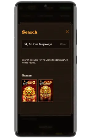 in the casino search engine, find 5 Lions Megaways Slot