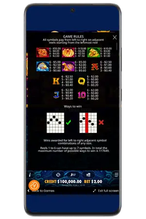Symbol paytable view from the 5 Lions Megaways info screen